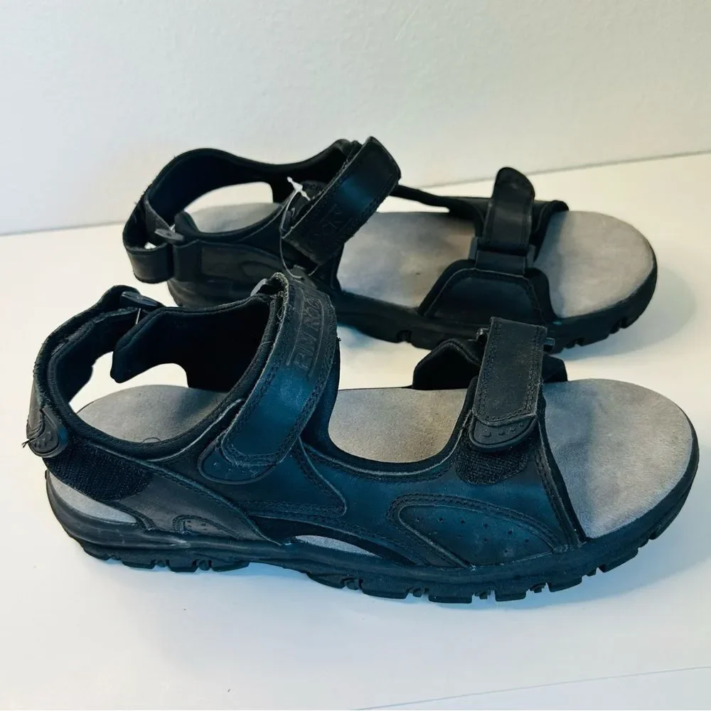 Rim Rock Mens Size 11 Black Genuine Leather Adjustable Straps w TPR SOLE SANDALS